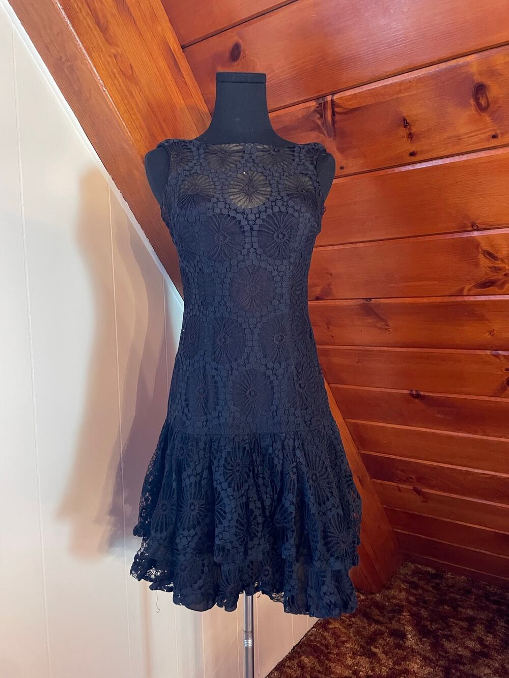 VTG 60s Lilli Diamond Intricate Lace Drop Waist Lace Cocktail Party Mini Dress